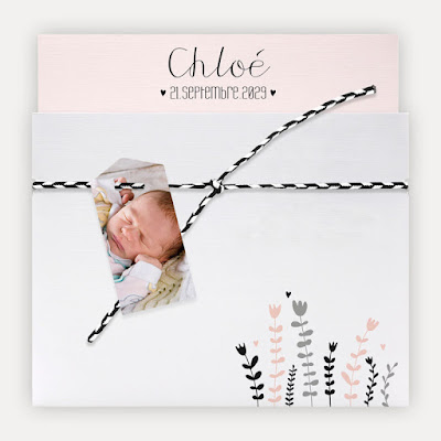 Le faire part Pochette avec fleurs 3 couleurs, avec photo