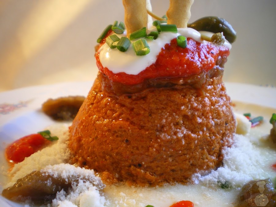 Pastel escalivado de pimientos y berenjenas