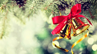 Snowy Jingle Bells on Christmas Tree Wallpaper Download