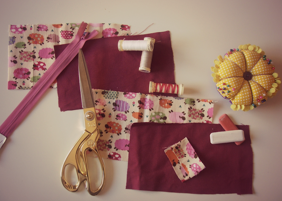 materiales para hacer un mini-monedero con cremallera