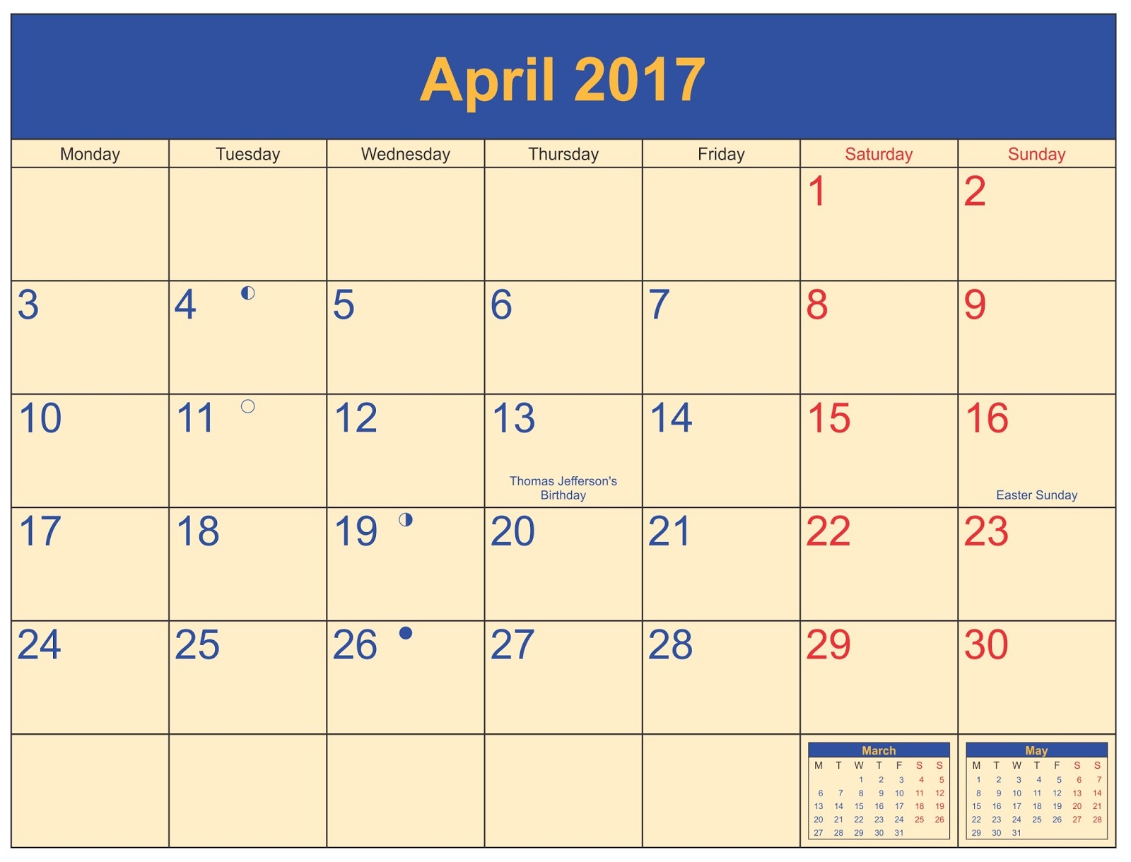 april 2017 printable calendar templates