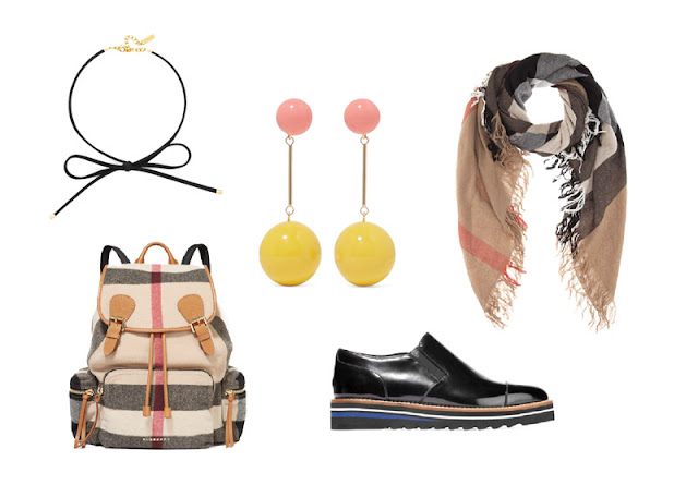 Рюкзак, длинные серьги, чокер, шарф и броги для капсульного гардероба в повседневном стиле Casual