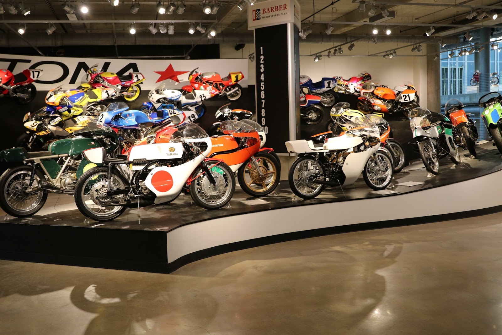 OldMotoDude Group of Road Racers on display at the Barber Vintage