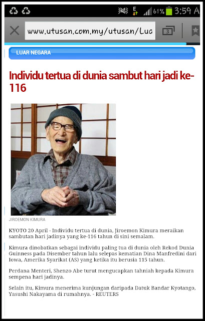 Jiroemon Kimura, lelaki tertua di dunia sambut harijadi ke-116, individu tertua di dunia terkini, Dina Manfredini,