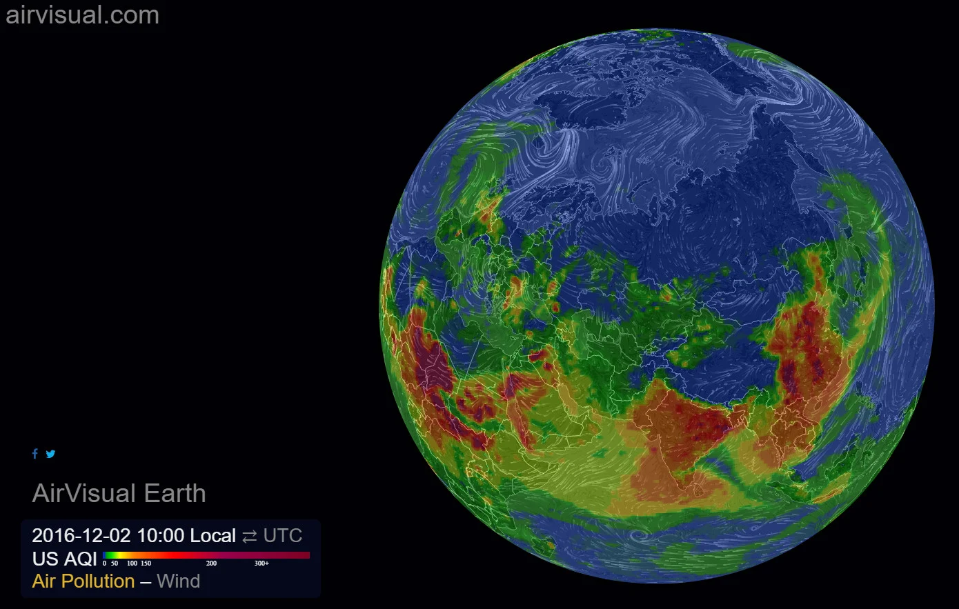 Air pollution flow across the planet in real time