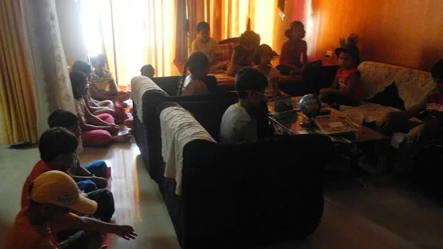 Kids learning meditation during The Science and Fun Learning Camp 2014