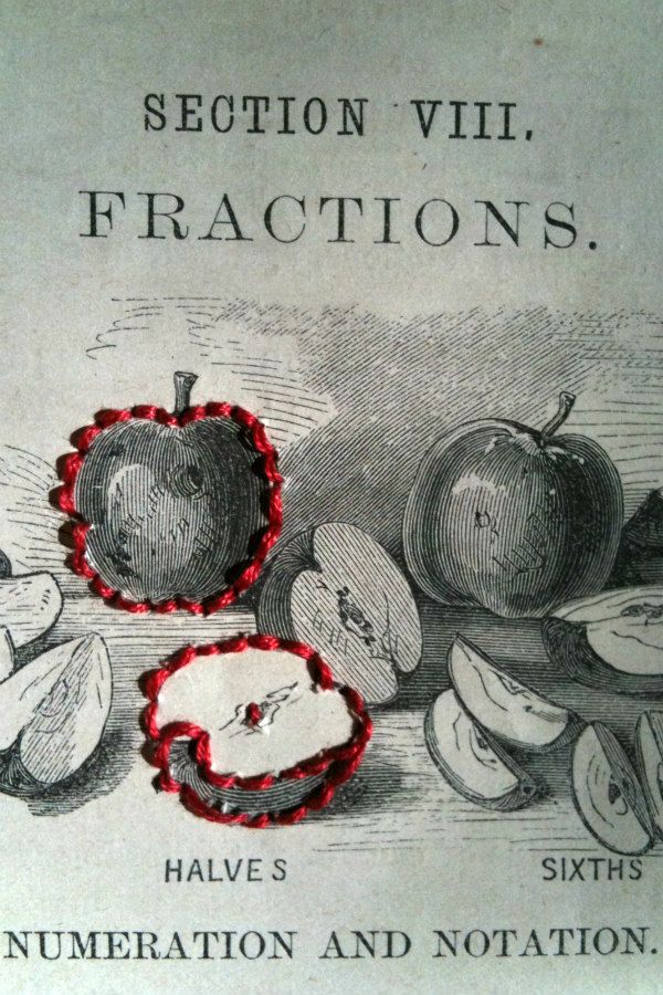vintage book page embroidered apples