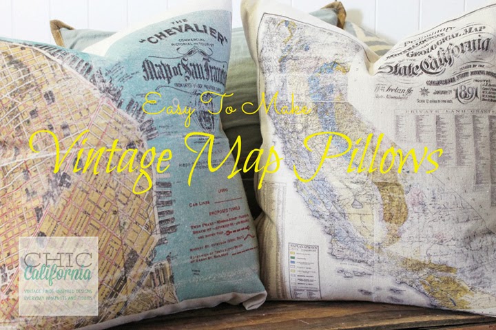 http://chiccalifornia.com/2014/01/07/easy-vintage-map-pillows/