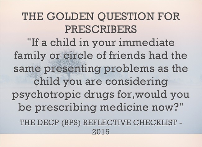 Challenging Over-prescription of psychoactive drugs by Professionals in Education for Young People 