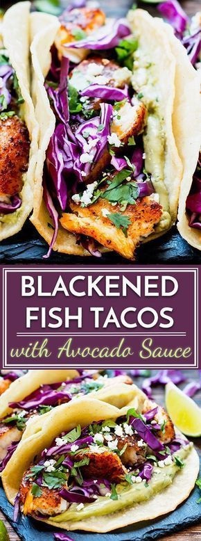 Blackened Fish Tacos with Avocado Sauce
