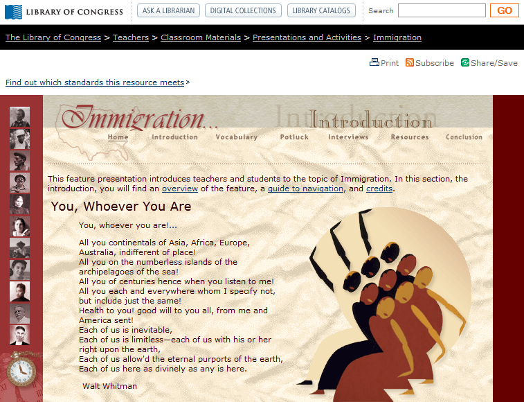 The Learning Professor site Spotlight Immigration (Library of