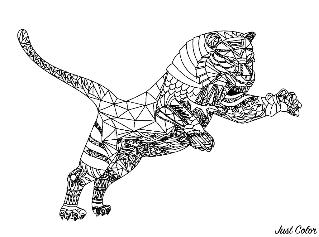Tranh tô màu con hổ họa tiết trang trí