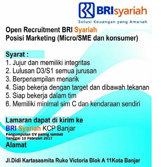 Rekrutmen Lowongan Bank Bri Syariah Februari 2017 Rekrutmen Lowongan Kerja Bulan Mei 2021