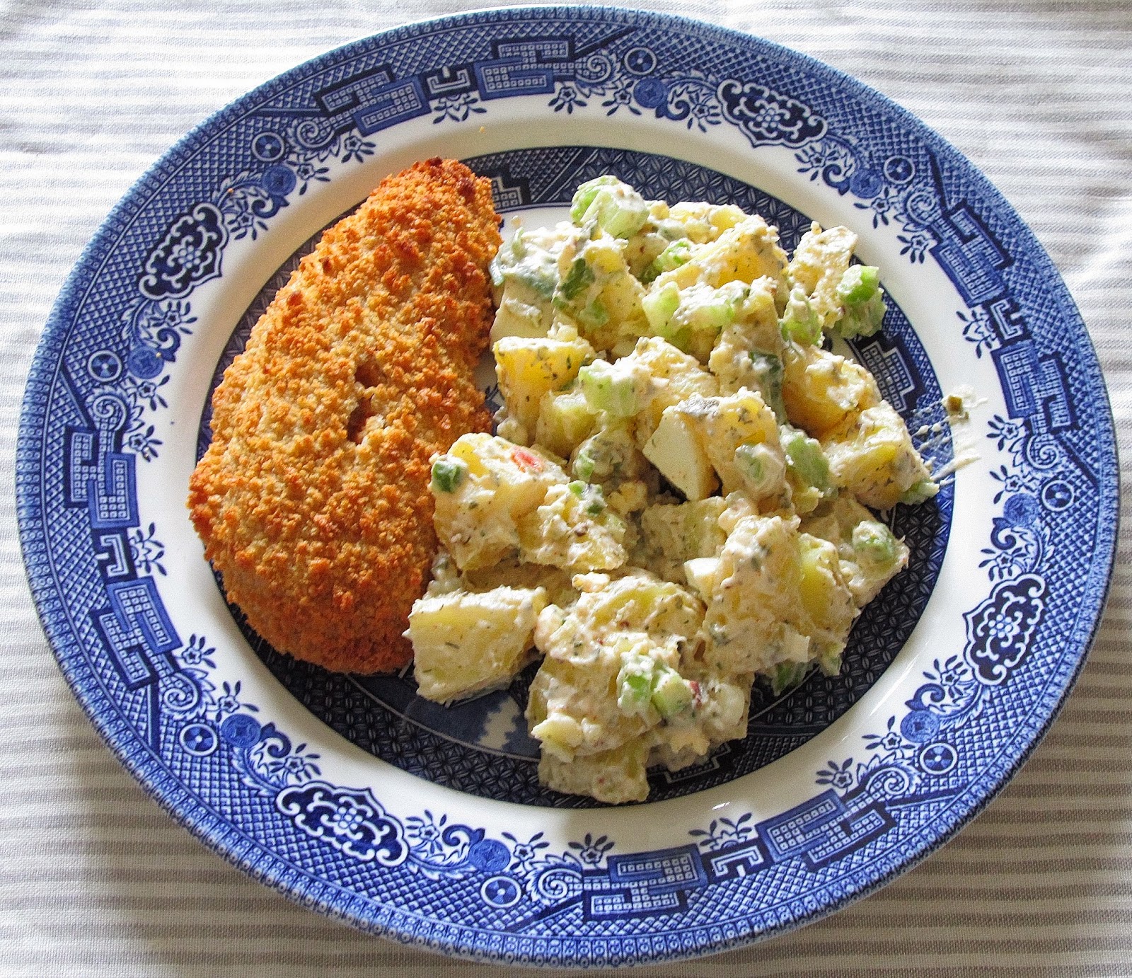 The Flaming Potato: Potato salad served with oven-fried fish - recipe