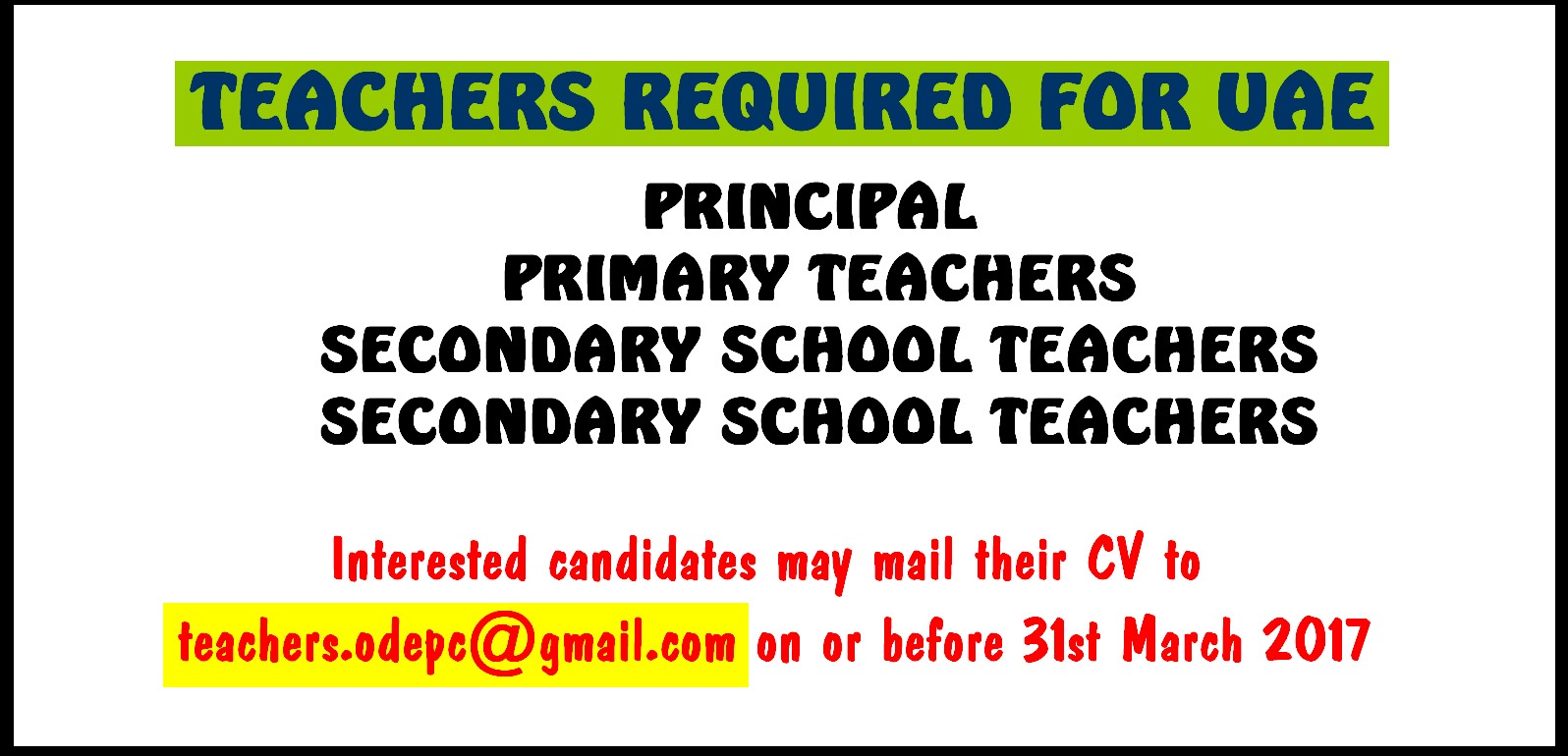 Jobwalk In Teachers Required For Uae Jobwalk In Teachers Required For Uae