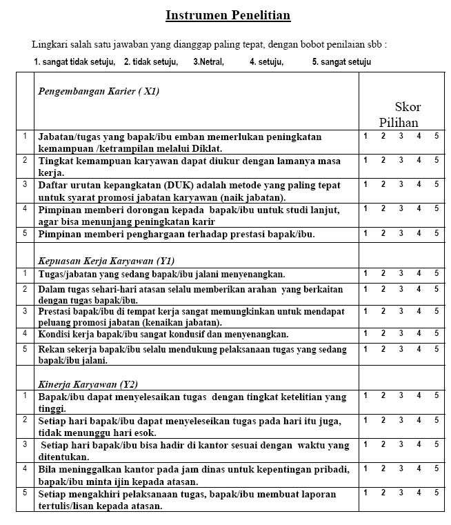 Jurnal Ilmiah: Contoh Kuesioner Penelitian Pengembangan Karier