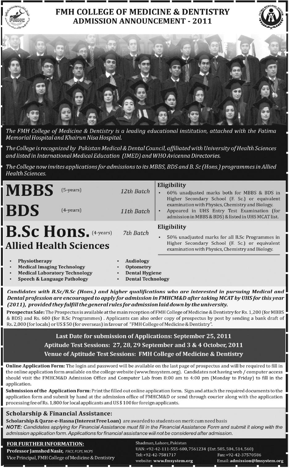 admission-in-pakistan-fmh-college-of-medicine-and-dentistry-admission-2011
