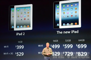 iPad 3 pricing table