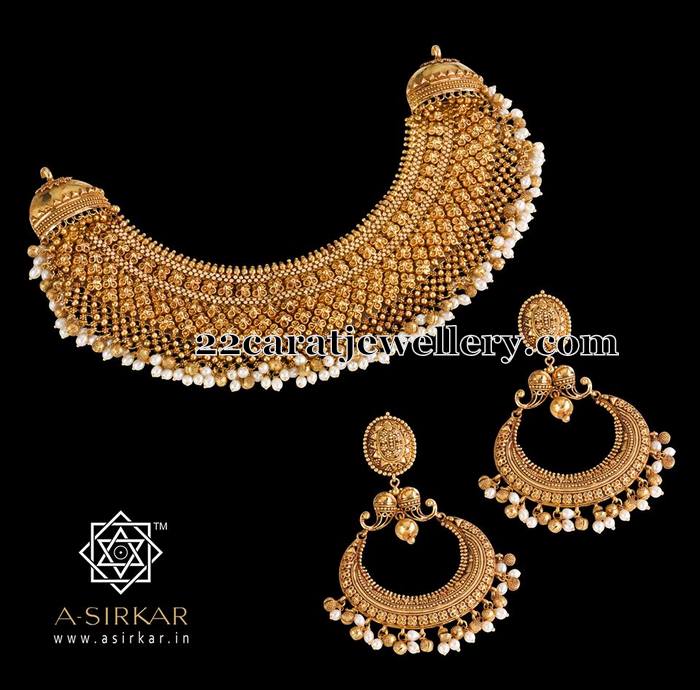 Gold Necklace with Chandbalis - Jewellery Designs
