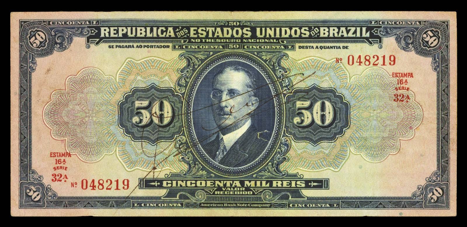 Brazil Banknotes 50 Mil Reis bank note 1925 Arthur da Silva Bernardes