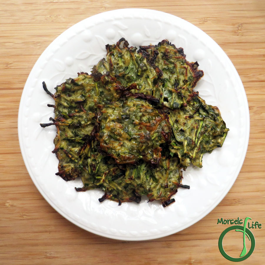 Morsels of Life - Zucchini Fritters - Super easy zucchini, flavored with green onions and cilantro, then pan fried until a golden brown and crispy crust forms.