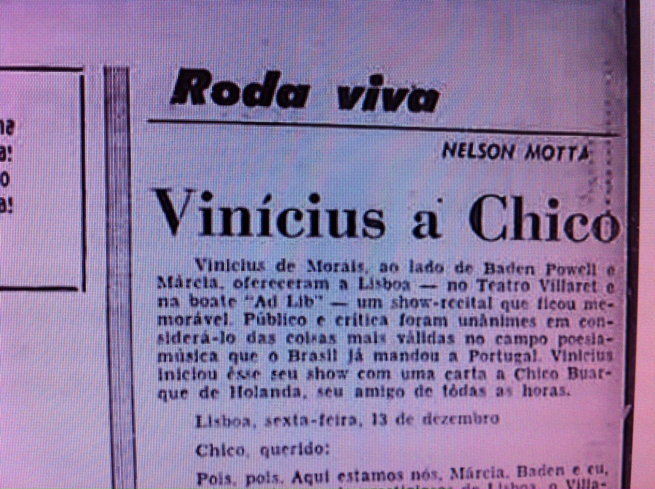 Coisas de Ledesma: Carta de Vinicius para Chico 1968