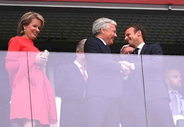 Queen Mathilde and King Philippe, President Emmanuel Macron and Foreign Minister Didier Reynders at 2018 FIFA World Cup
