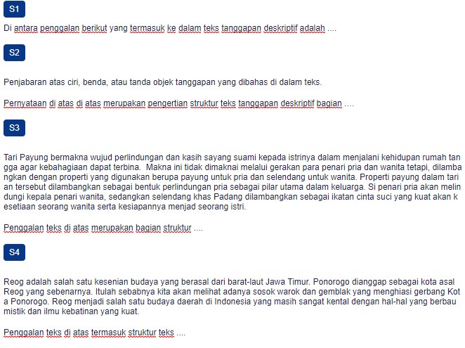 Contoh Soal Struktur Teks Tanggapan Deskriptif