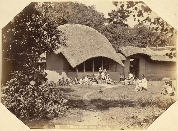 Teachers and Students Sitting Outside of a Village School near Calcutta