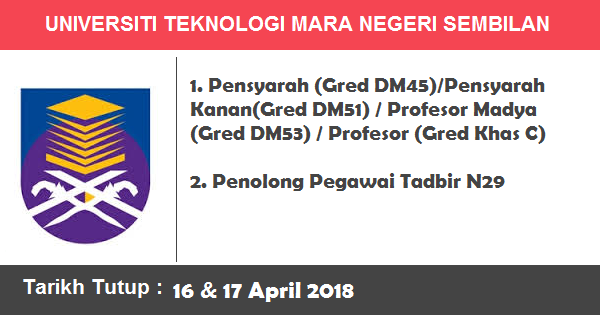 Jawatan Kosong di Universiti Teknologi Mara (UiTM) Negeri Sembilan Jawatan Kosong di Universiti Teknologi Mara (UiTM) Negeri Sembilan