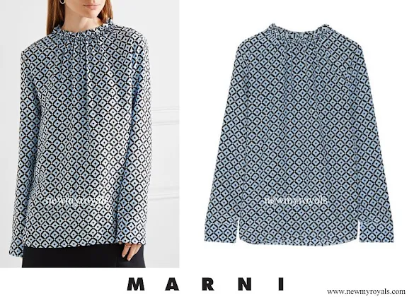 Princess Marie wore MARNI Gathered printed silk crepe de chine blouse