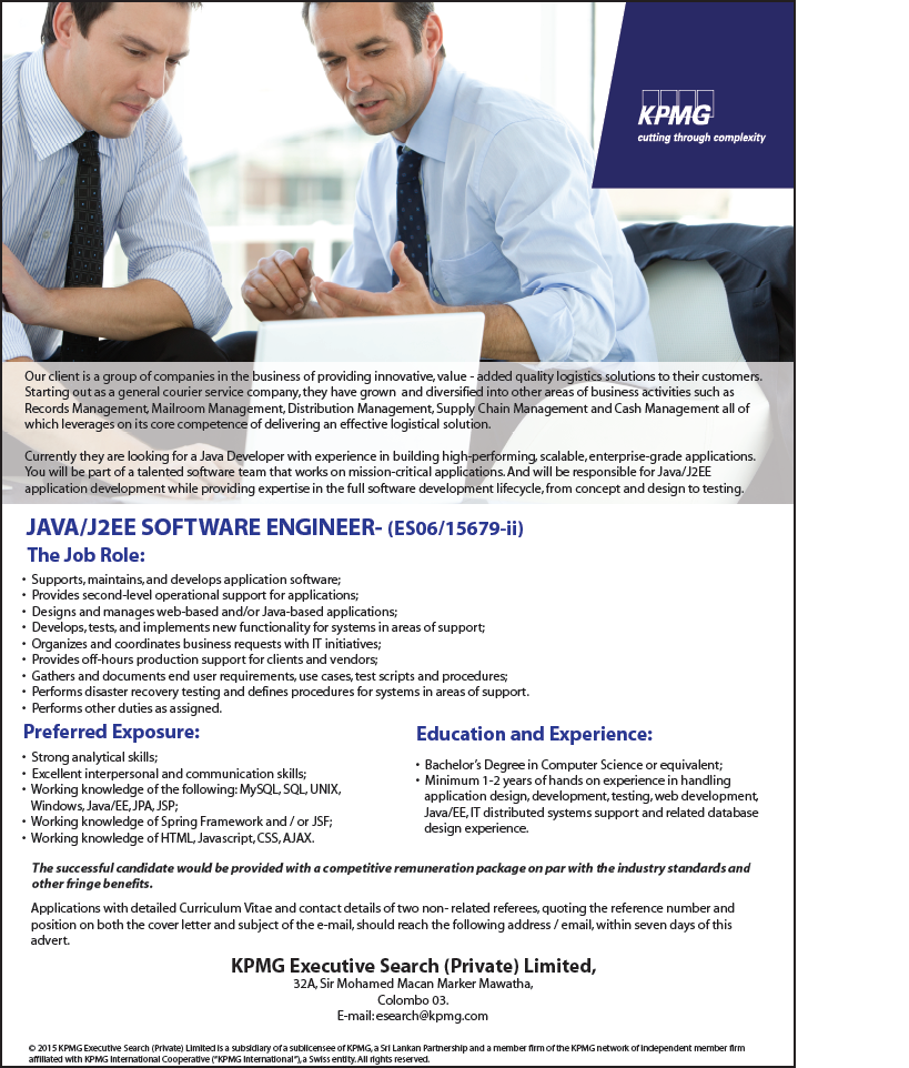 JAVA Software Engineer KPMG Agencylk Job Vacancies in Sri Lanka