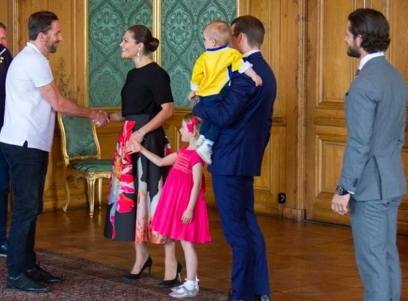 Crown Princess Victoria, Princess Estelle, Prince Daniel, Prince Oscar and Prince Carl Philip met with the Sweden men's national ice hockey team