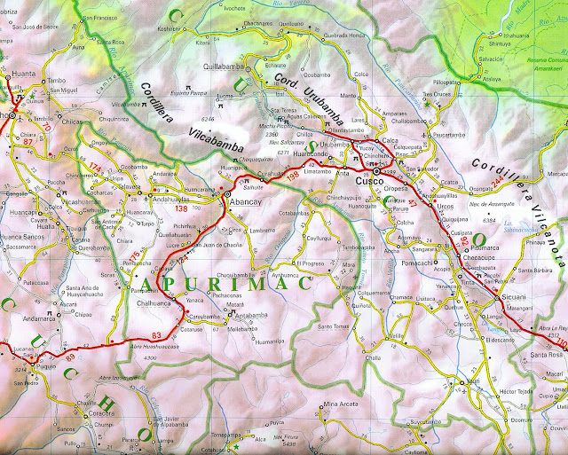 Mapa rodoviário da região de Cusco - Peru