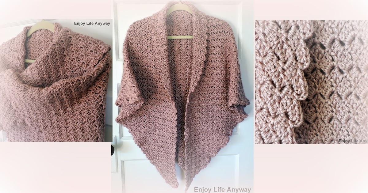 Enjoy Life Anyway Corner to Corner Crochet Shawl with Scalloped Edge