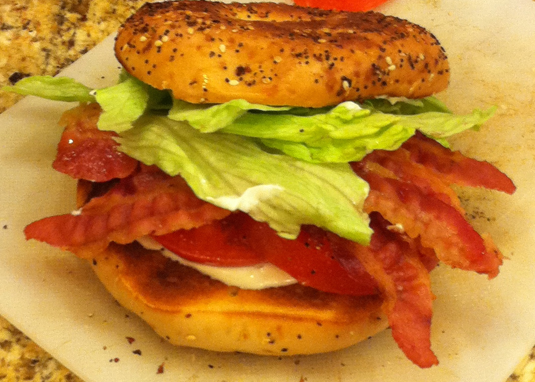 GREAT EATS HAWAII BACON, LETTUCE AND TOMATO ON A BAGEL