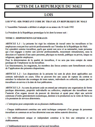 le nouveau code du travail du mali