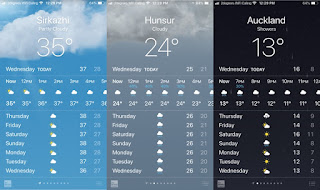 The difference in the temperatures from Tamil Nadu - Hunsur - New Zealand 