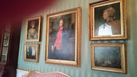 Portraits of the 5th Duke and his two wives, on the right, Lady Georgiana Spencer, and on the left, Lady Elizabeth Foster in the South Sketch Gallery, Chatsworth