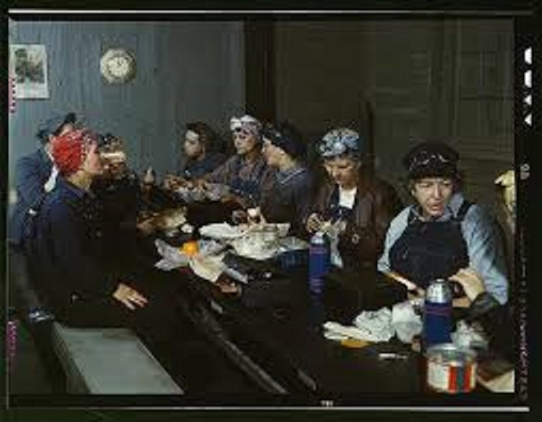 Rare 1940's color photo of women on their lunch break at a factory