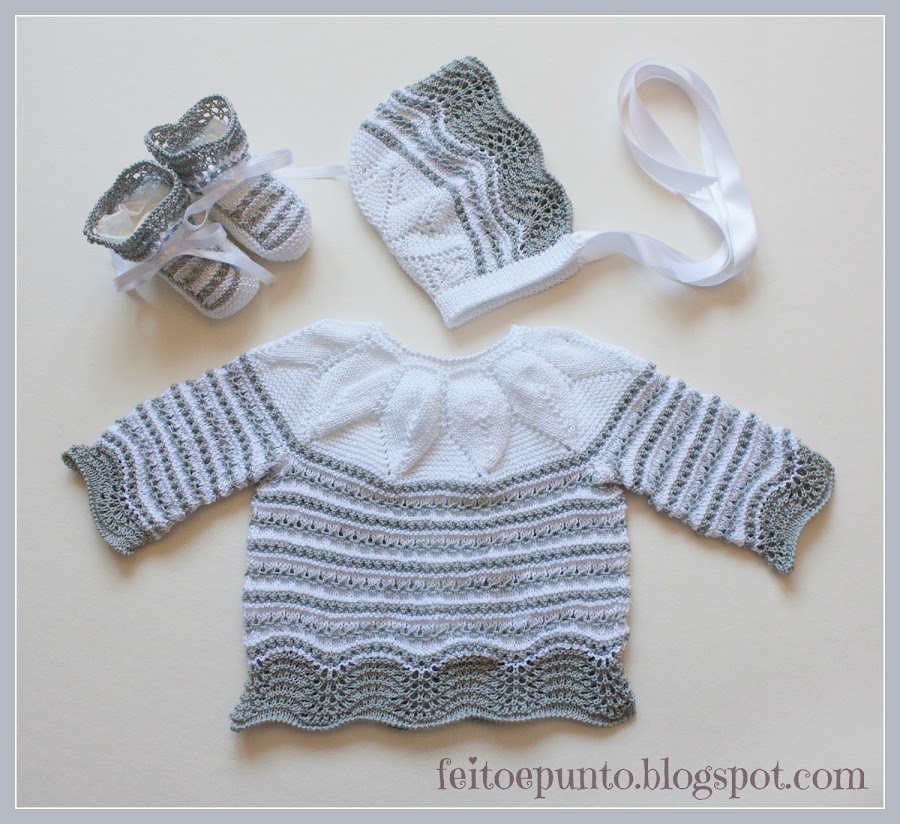 Conjunto en perlé gris y blanco