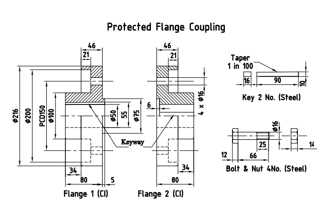 Machine Drawing: Flange Coupling