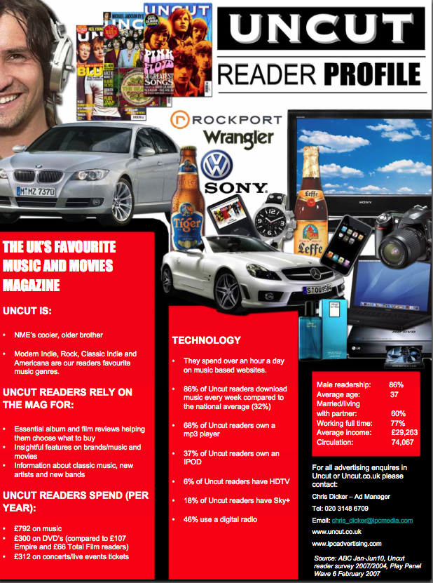 Matt Holden Media Studies NME And UNCUT Music Magazine Rate Cards