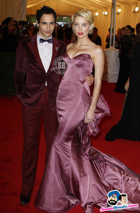 Amber Heard with designer Zac Posen arrive at the Metropolitan Museum of Art Costume Institute Benefit in New York - (14) - Met Costume Institute Gala 2012 