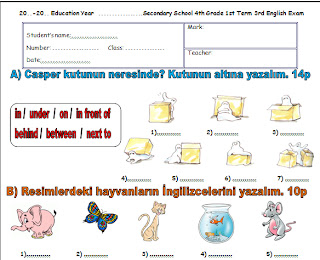 4. Sinif İngilizce 1. Dönem 3. Yazılı Soruları - Ödevvar,oguz hoca