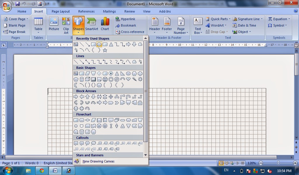 Cara Membuat bangun datar dengan gridlines dengan ms word