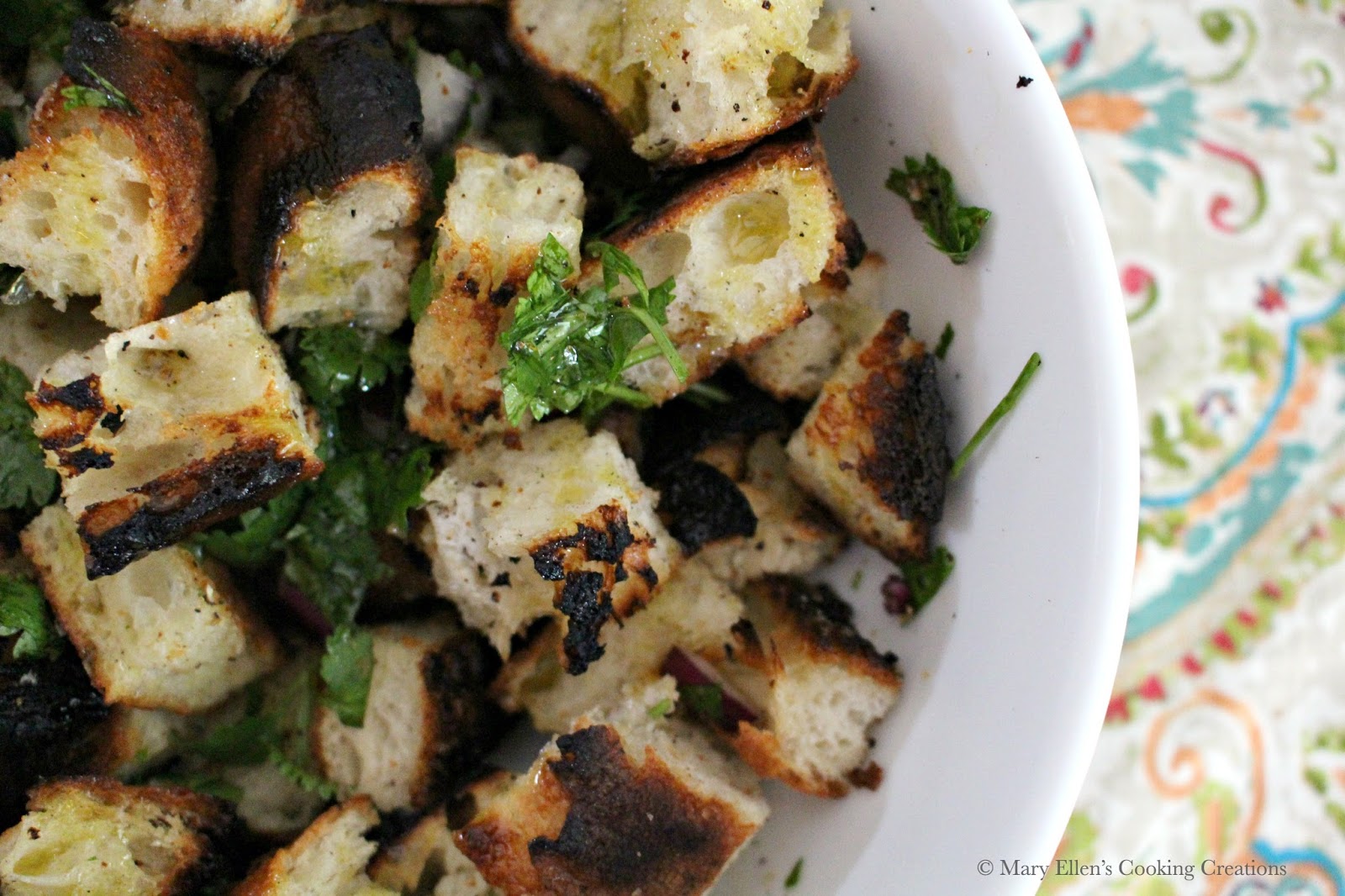 Mary Ellen's Cooking Creations Grilled Bread Salad with Spinach