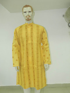 Lucknowi Chikan  Men Yellow  Kurta