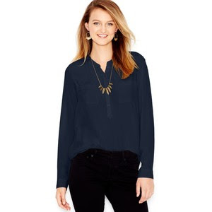 long sleeve silk navy blouse from Macy's