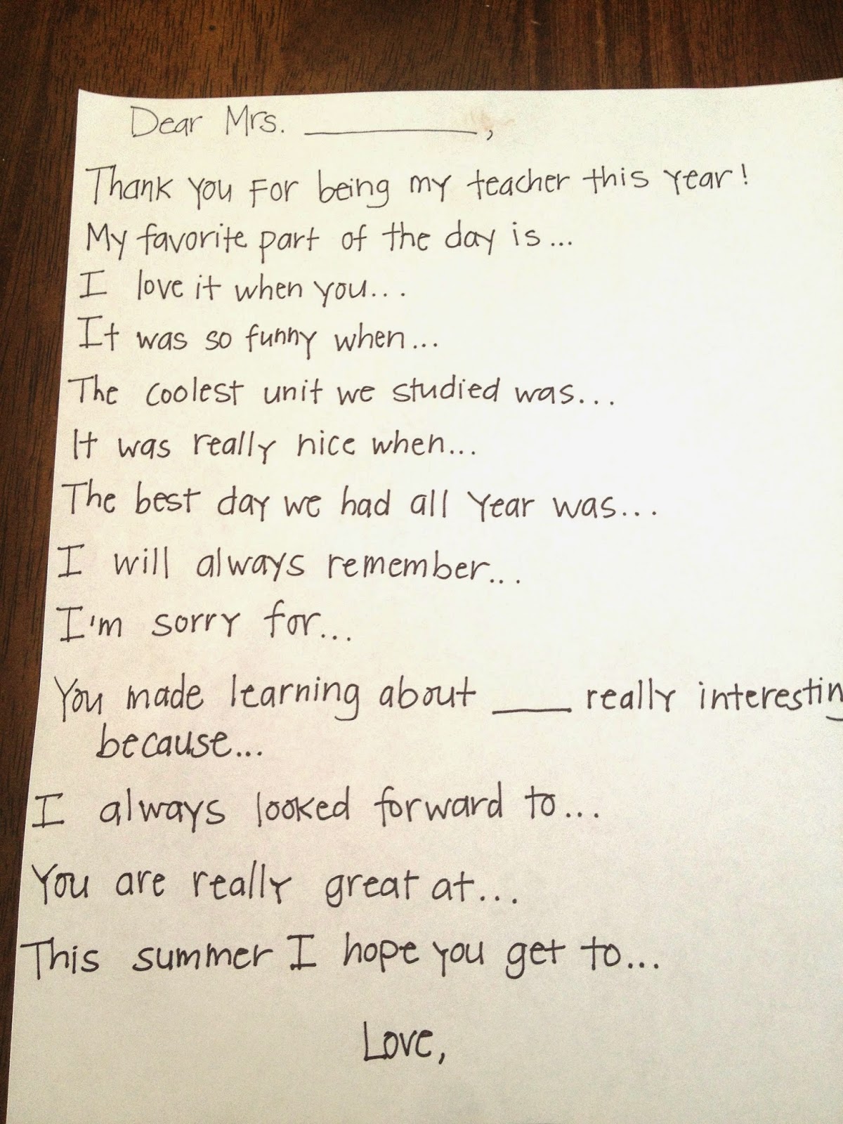 Teacher Thank You Note Prompts - Brooke Romney Writes